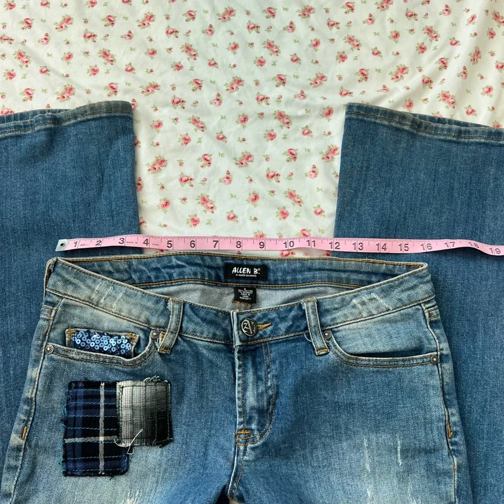 vintage allen b low rise patchwork flare jeans